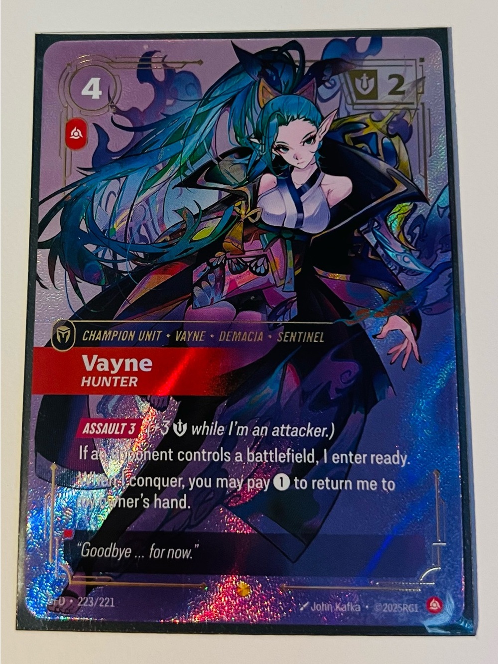 Riftbound Vayne Hunter Over numbered 223/221 Trading Card Holographic